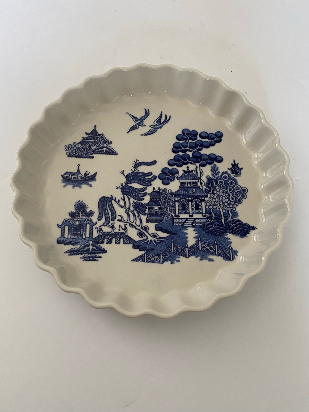 Vintage Blue Willow Pantry Collection Quiche Pie Dish 10” Ceramic Plate